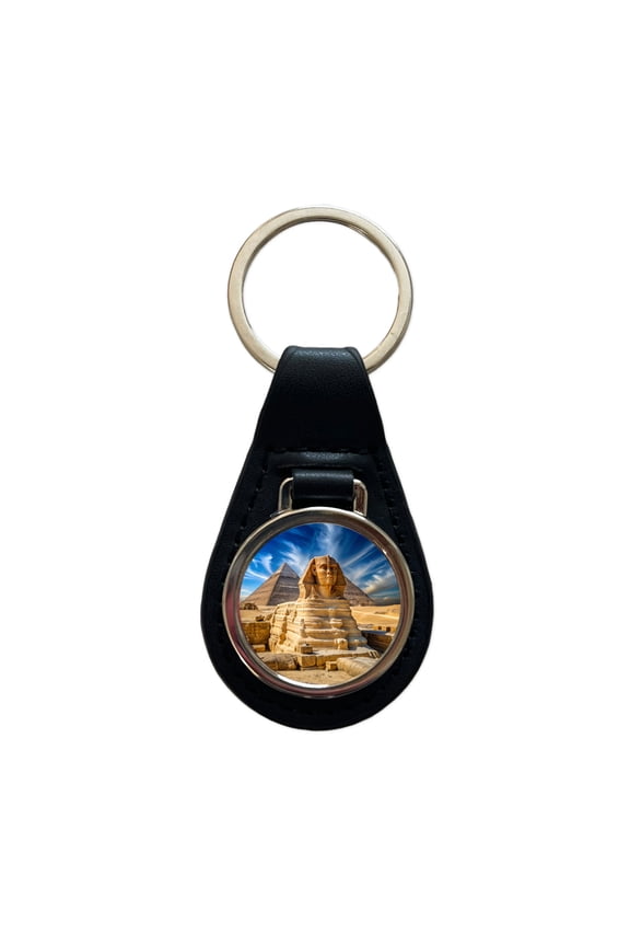 Great Sphinx Of Giza Pyramids Egypt Metal Black Leather Keychain