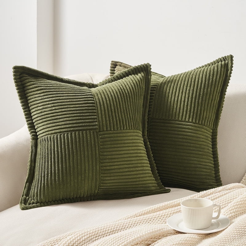 Topfinel 18" x 18" Wide Side Pillowcase,Corduroy Decorative Textured Pillow Cover,Set of 2
