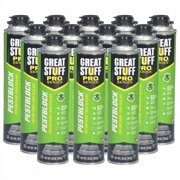 Great Stuff Pro Pestblock Polyurethane Foam Sealant 20 oz, Case of 12, Insulating Foam Sealant Expands Up to 3"