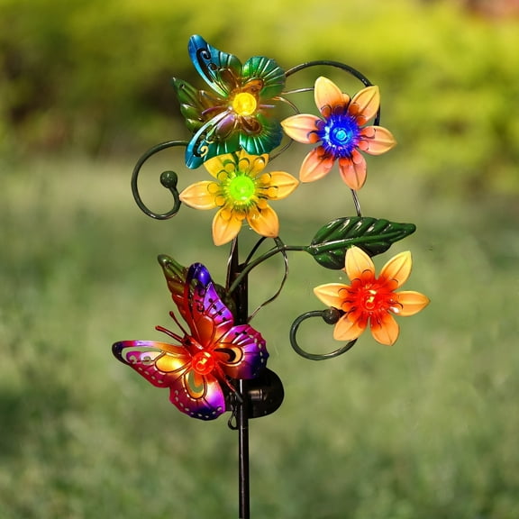 Great Sun 32" Garden Solar Butterfly Lights Outdoor Decoration, Lovely Butterfly, Solar Stake Bubble Lights for Lawn Ornaments Patio Yard Art