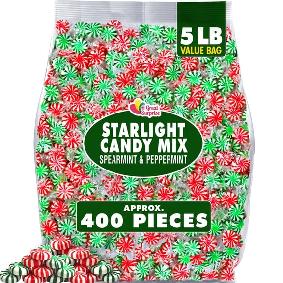 A Great Surprise Starlight Mints Bulk - 5 Pounds - Refreshing Mint Candy Individually Wrapped - Spearmint and Peppermint Hard Candy - Office, Hospitality