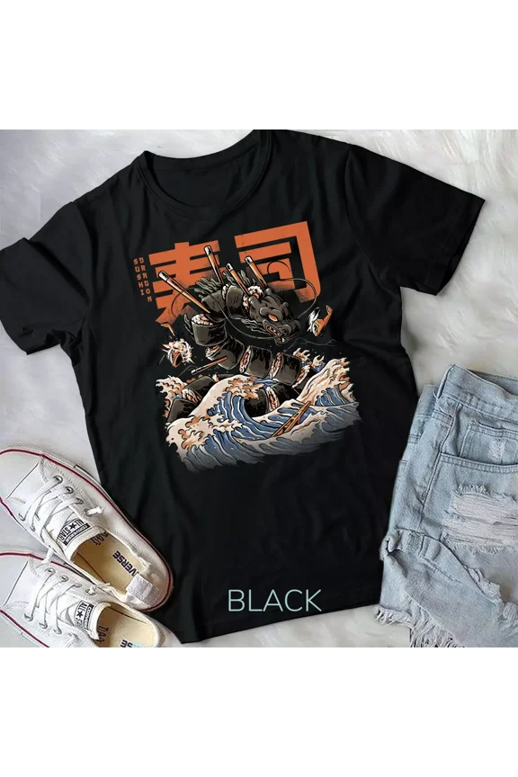 Great Sushi Dragon, Japanese Food and Kawaii Anime Dragon Graphic New Unisex T-Shirt
