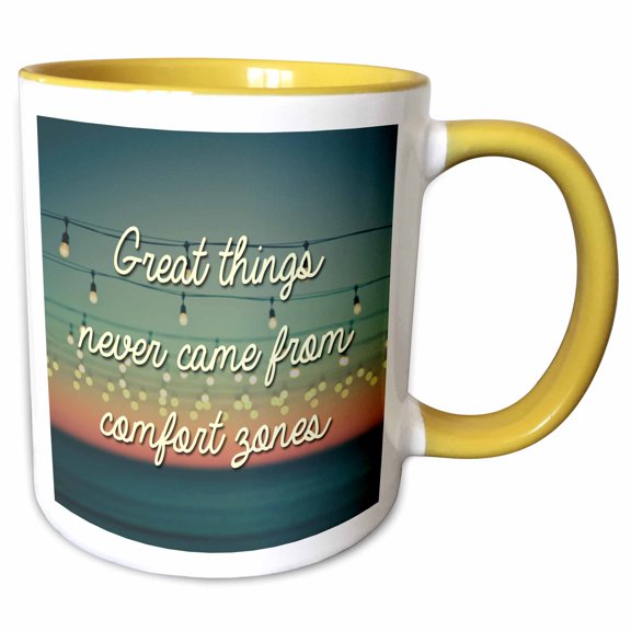 3drose, Great Things Never Came from Comfort Zones, 11oz Two-tone Yellow Mug