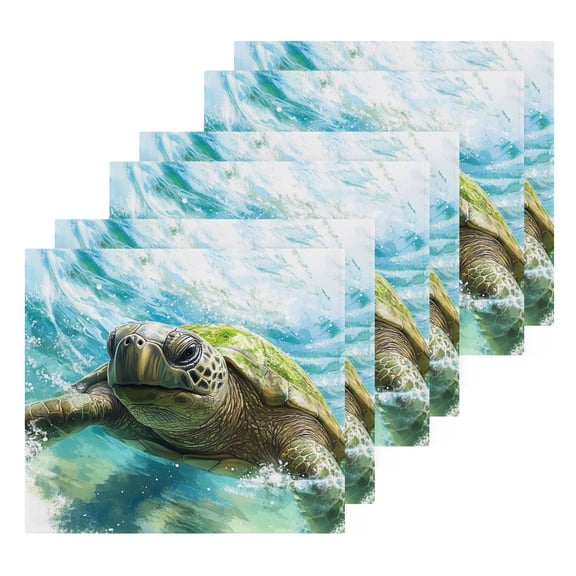 Great Turtle 100% Cotton Face Towel 12x12in Soft Absorbent Washcloth Durable Printed Hand Towels for Bathroom Travel 6 Pcs