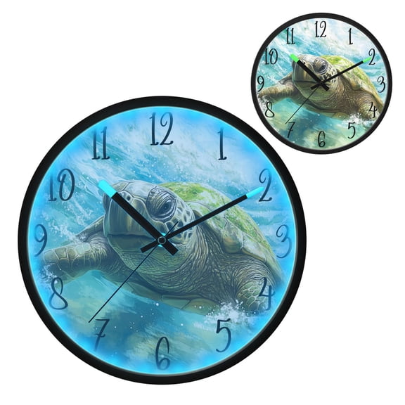 Great Turtle Luminous Wall Clock with Sound-Activated LED 12-Inch Silent Acrylic Timepiece for Bedroom Livingroom or Office