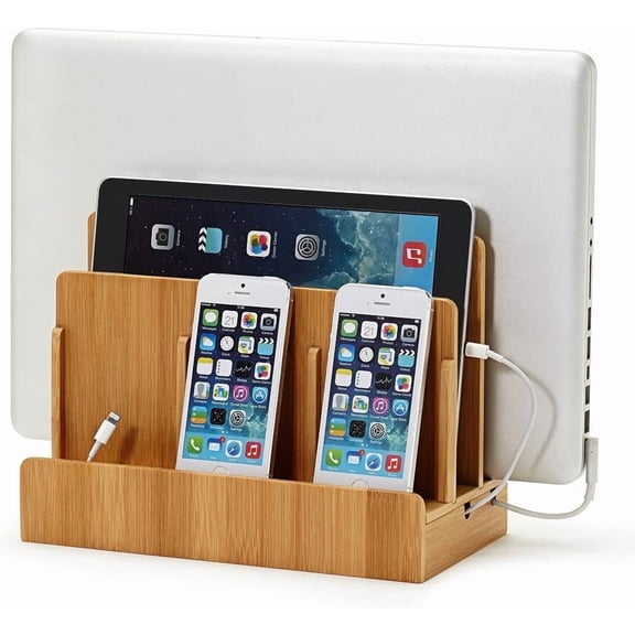 Great Useful Stuff G.U.S. Multi-Device Charging Station Dock & Organizer - Multiple Finishes Available. for Laptops, Tablets, and Phones - Strong Build, Eco-Friendly Bamboo