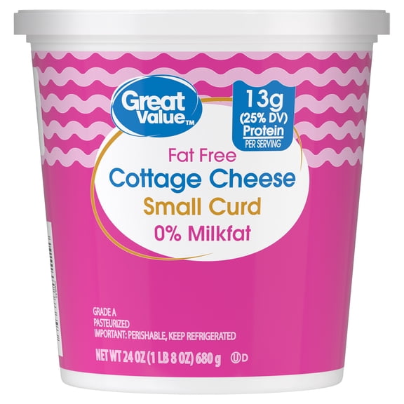 Great Value 0% Milkfat Small Curd Fat-Free Cottage Cheese, 24 oz