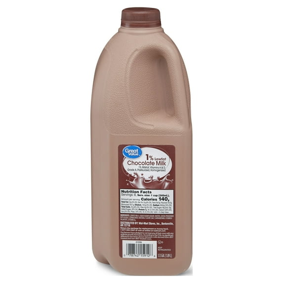 Great Value 1% Low-fat Chocolate Milk, Half Gallon, 64 fl oz