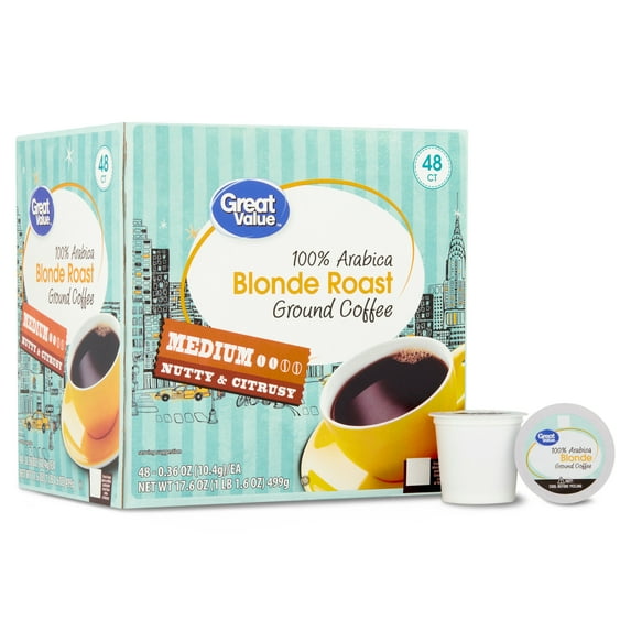 Great Value 100% Arabica Blonde Medium Roast Coffee Pods, 48 Ct