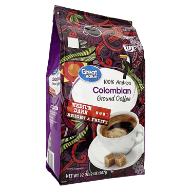 Great Value 100% Arabica Colombian Medium-Dark Roast Ground Coffee, 32 oz, Bag