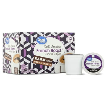 Great Value 100% Arabica French Dark Roast Ground Coffee Pods, 12 Ct