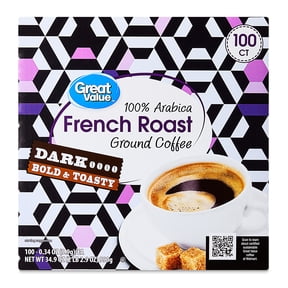 Great Value 100% Arabica French Dark Roast Ground Coffee Pods, 34.9 oz, 100 Count