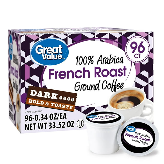 Great Value French Roast Ground Coffee, Single Serve Cups, Dark Roast