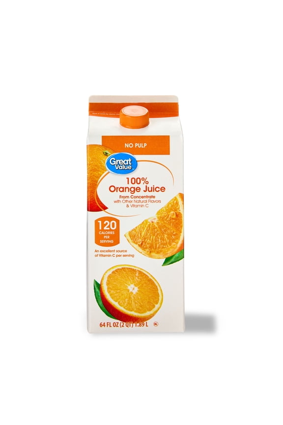 100% Orange Juice from Concentrate, No Pulp, 64 fl oz