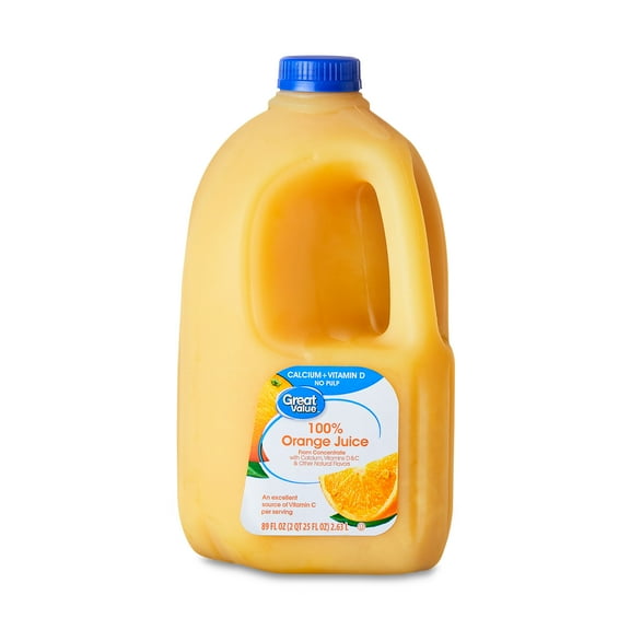 Great Value 100% Orange Juice from Concentrate with No Pulp, Calcium, and Vitamin D, 89 fl oz