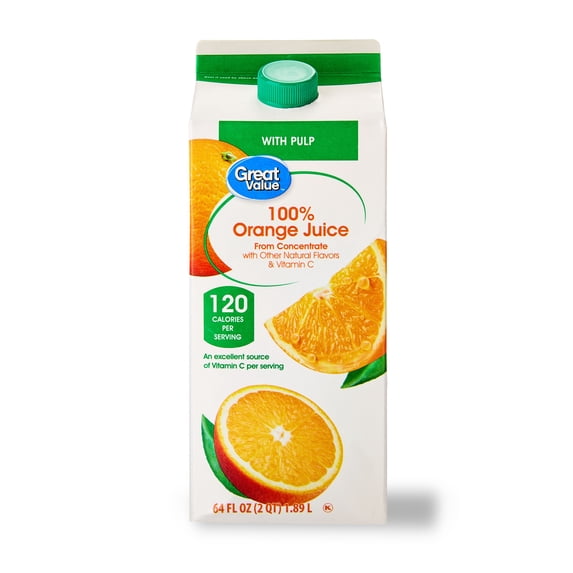 Great Value 100% Orange Juice from Concentrate with Pulp, 64 fl oz