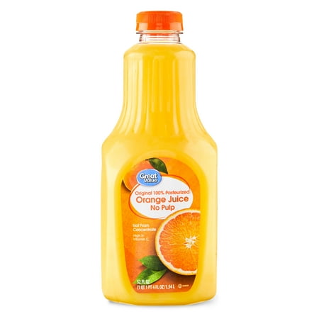 Great Value 100% Pasteurized Orange Juice, No Pulp, 52 fl oz