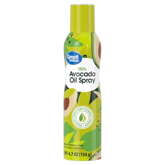 Great Value 100% Pure Avocado Oil Cooking Spray, 4.7 oz, Metal Bottle, Shelf Stable/ Ambient