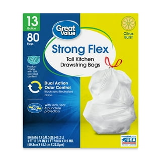 Great Value Multipurpose Drawstring Trash Bags, Mint Scent, Strong Flex,  17Black