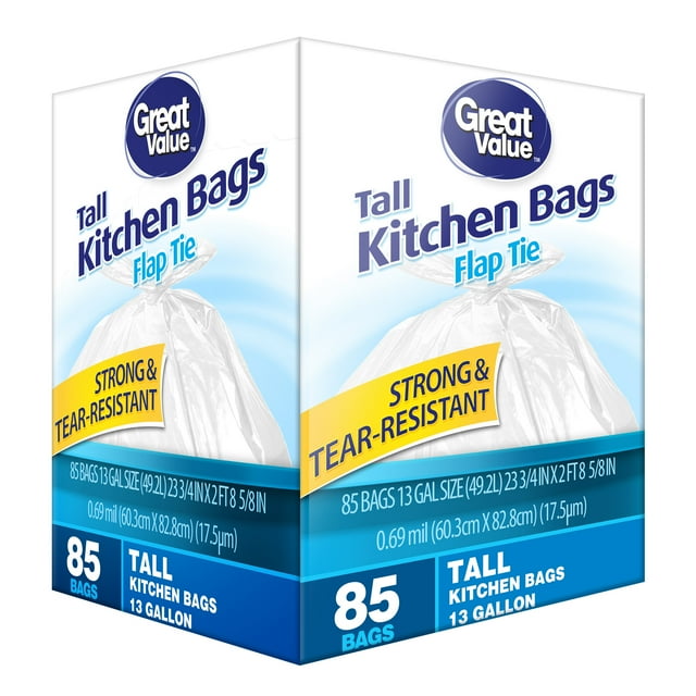 Shop Great Value 13Gallon Flap Tie Tall Kitchen Trash Bags, 85 Bags