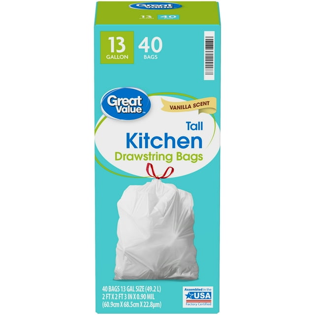 Great Value™ 13 Gallon Vanilla Scent Tall Kitchen Drawstring Bags 40