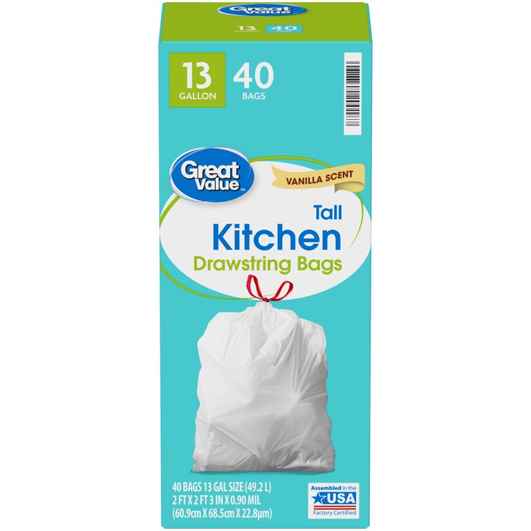 Basics Tall Kitchen Drawstring Trash Bags, Clean Fresh Scent, 13  Gallon, 80 Count (Previously Solimo)