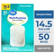 Great Value Drawstring Trash Bags, 14.5 gal, Unscented, 50 Bags