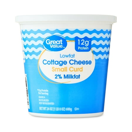 Great Value 2% Milkfat Lowfat Small Curd Cottage Cheese, 24 oz Tub (Refrigerated)