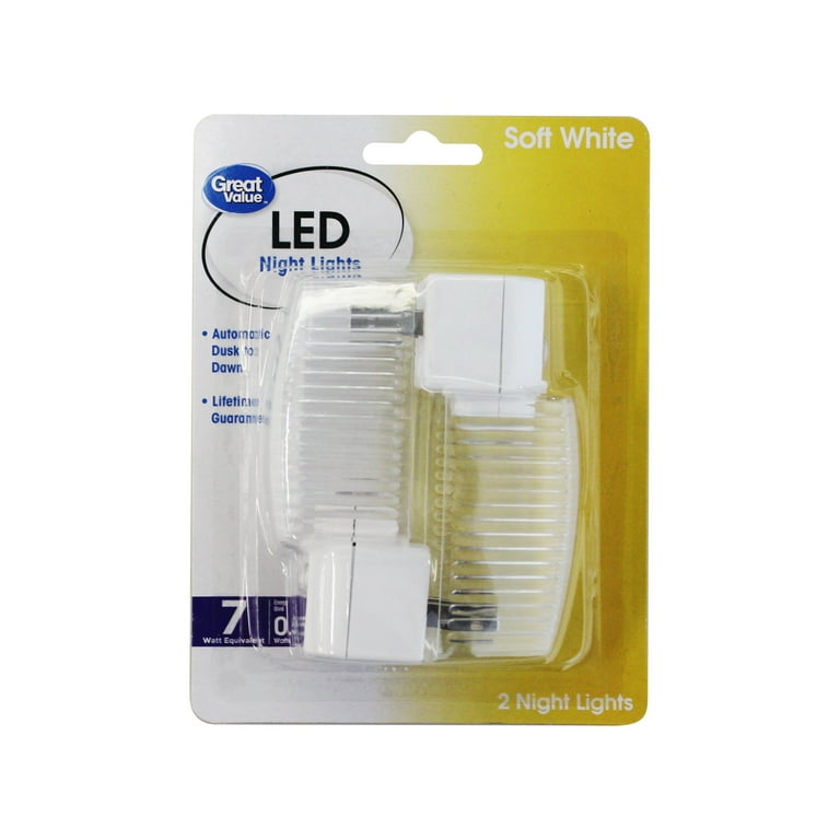 Great Value 2 Pack LED Automatic Light Sensing Night Light Soft White 3.55 in by 1.97in Walmart