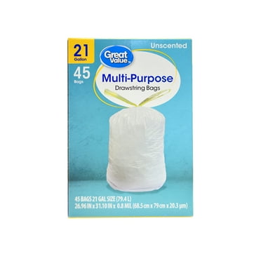 Great Value 21-Gallon Multipurpose Drawstring Trash Bag, Unscented, 45 Bags