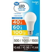 Great Value 3-Way A19 LED Light Bulb, 40/60/100 Watts Tunable, Daylight, E26 Medium Base (1 Pack)