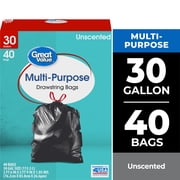 Great Value Multi-Purpose Drawstring Trash Bags, 30 Gallon, 40 Count