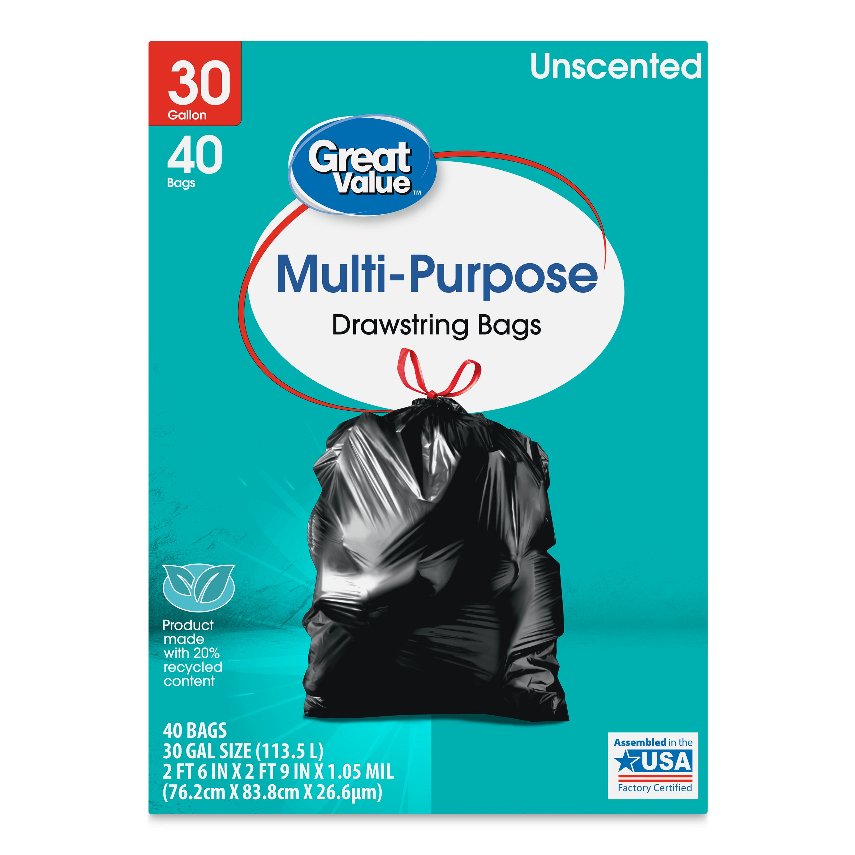 PAMI Large 30-Gallon Drawstring Trash Bags [80-Pack, Black] - Multipurpose  Extra-Strong Plastic Garbage Bags- Thick Unscented Trash Can Liners For