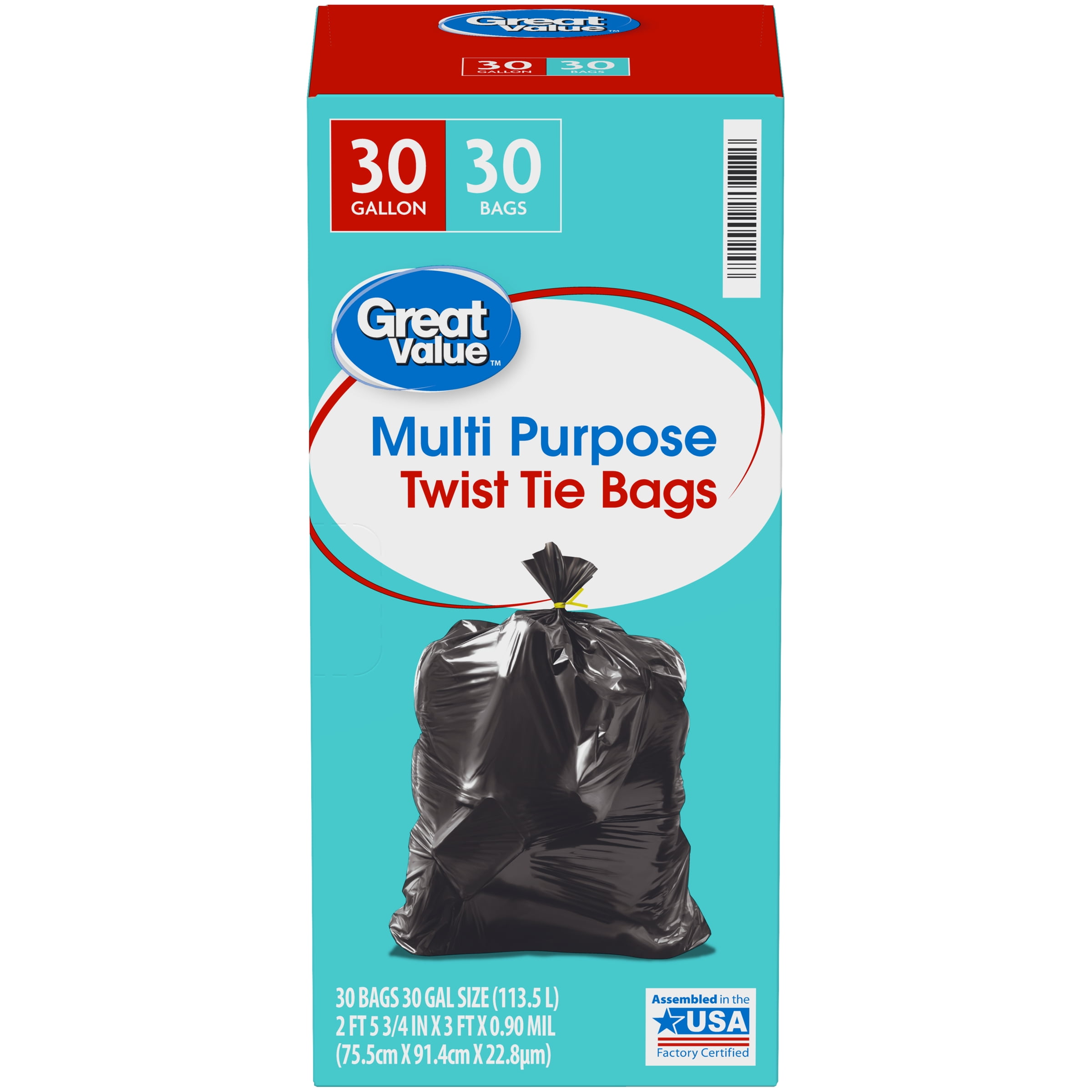 Great Value 30-Gallon Drawstring Multi-Purpose Large Trash Bags