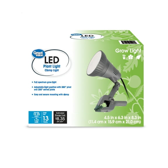 Great Value 4.5 Inch Full Spectrum LED Clamp Grow Light, Swivel & Pivot Joints, 13W - Single Pack