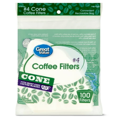 Great Value #4 Cone Coffee Filters, 100 count