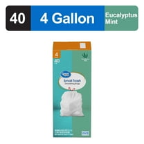 Great Value 4-Gallon Small Drawstring Trash Bags, Eucalyptus Mint Scent, 40 Bags