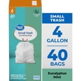thumbnail image 1 of Great Value 4-Gallon Small Drawstring Trash Bags, Eucalyptus Mint Scent, 40 Bags, 1 of 7