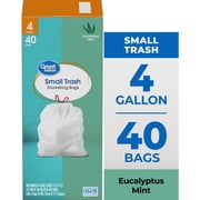 Great Value 4-Gallon Small Drawstring Trash Bags, Eucalyptus Mint Scent, 40 Bags