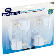 Great Value 4-Pack LED Automatic Light-Sensing Night Light, Daylight, 3.55in by 1.97in