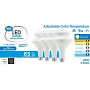 Great Value BR30 LED Floodlight Bulb, 5 Selectable Color Temperatures, 10W, 65W Equivalent, E26 Medium Base, Dimmable, 8-Pack