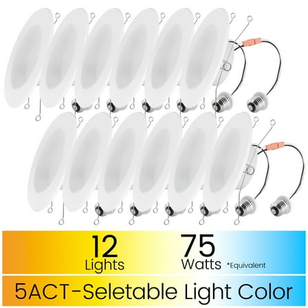 Great Value 6" LED Retrofit Downlight, 13-Watt (75W Replacement) 5 CCT Dimmable E26 Base 12 Pack