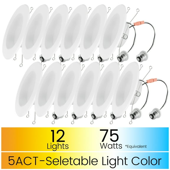 Great Value 6" LED Retrofit Downlight, 13-Watt (75W Replacement) 5 CCT Dimmable E26 Base 12 Pack