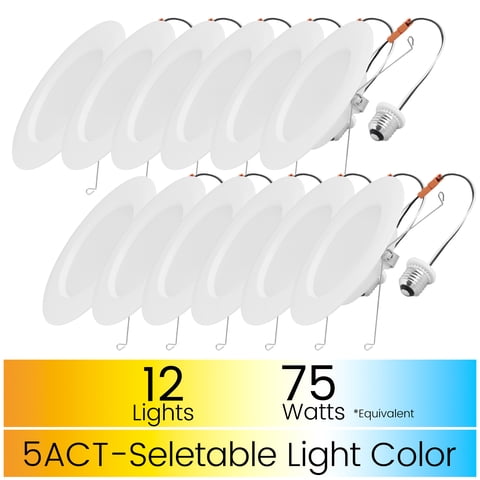 Great Value 6" LED 13W (65W Replacement) Adjustable Color Temperature Color Selectable E26 Medium Base Slim Retrofit Downlight, 12 Count