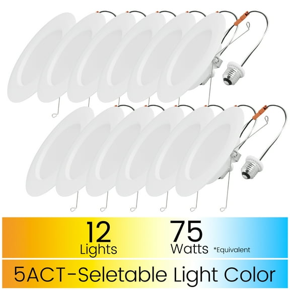 Great Value 6" LED Retrofit Downlight, 13-Watt (65W Replacement) CCT Selectable, Dimmable, E26, 12 Pack