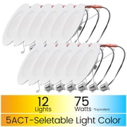 Great Value 6" LED 13W (75W Replacement) Adjustable Color Temperature Color Selectable E26 Medium Base Slim Retrofit Downlight, 12 Count
