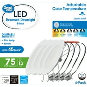 Great Value 6" LED Slim Retrofit Downlight, 13-Watt(75W Replacement) CCT Selectable E26 Base 4 Pack