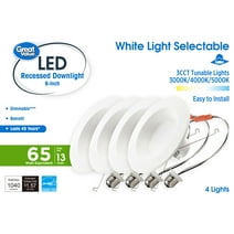 Great Value 6" White LED Retrofit Downlight, 13-Watt(65W Replacement) CCT Selectable E26 base 4 Pack