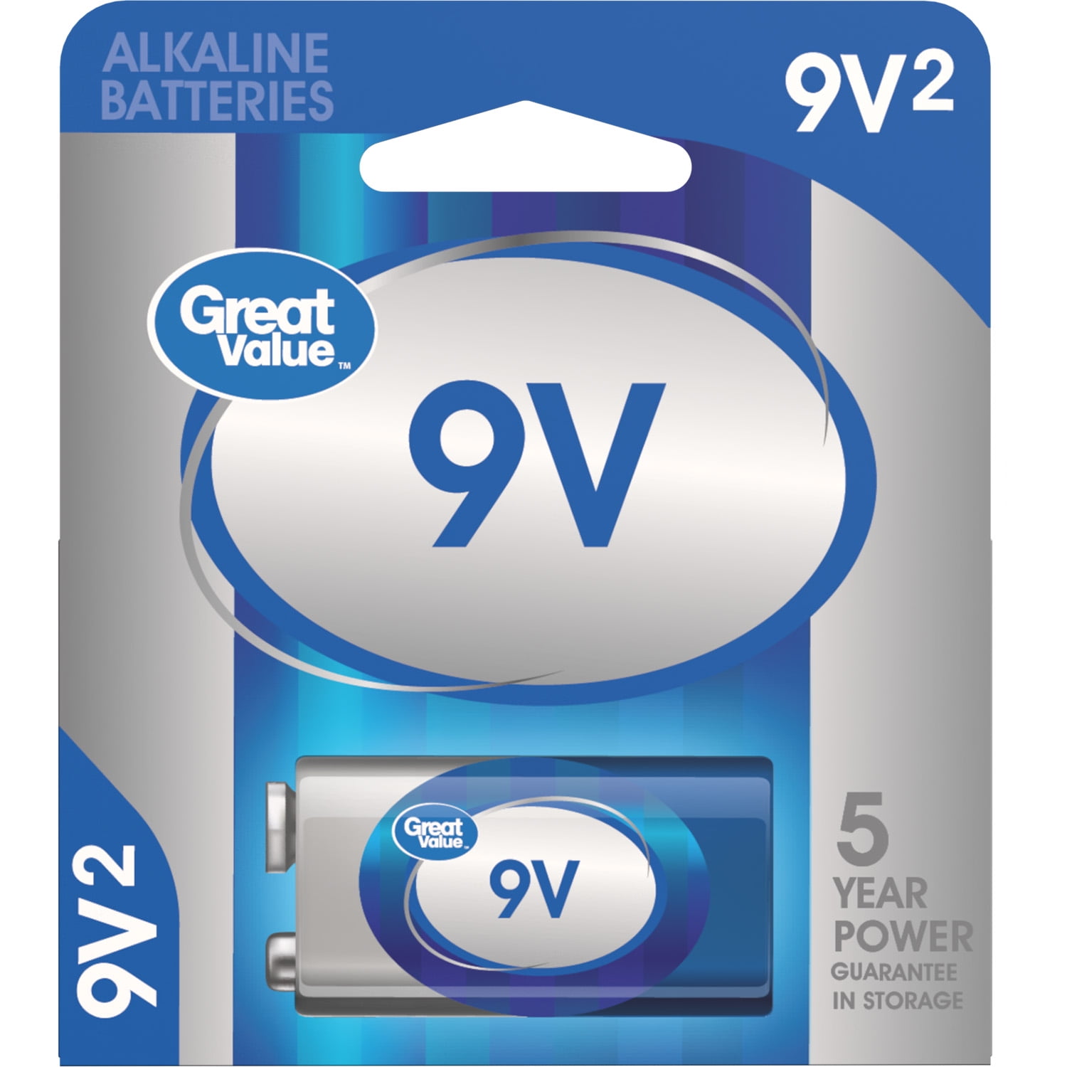 Great Value 9V Batteries (2 Pack), Alkaline 9 Volt Batteries (Plastic Free Packaging)