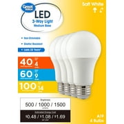 Great Value A19 3-Way LED Light Bulb, 40/60/100 Watts Tunable, Soft White, E26 Medium Base (4 Pack)
